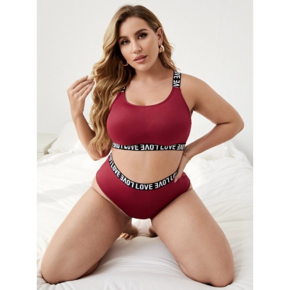 16 Plus (2X) Red Letter Tape Lingerie Set - Picture 2 of 4